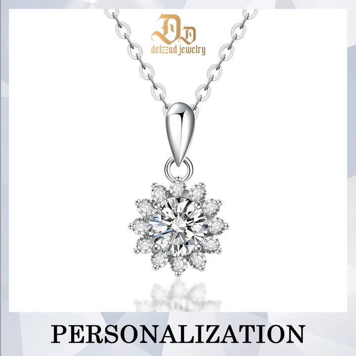 New Delzzad 100% S925 Sterling Silver 1/2 Carat Necklace SunFlower Moissanite Simple Atmosphere Exquisite Wedding Jewelry Gifts