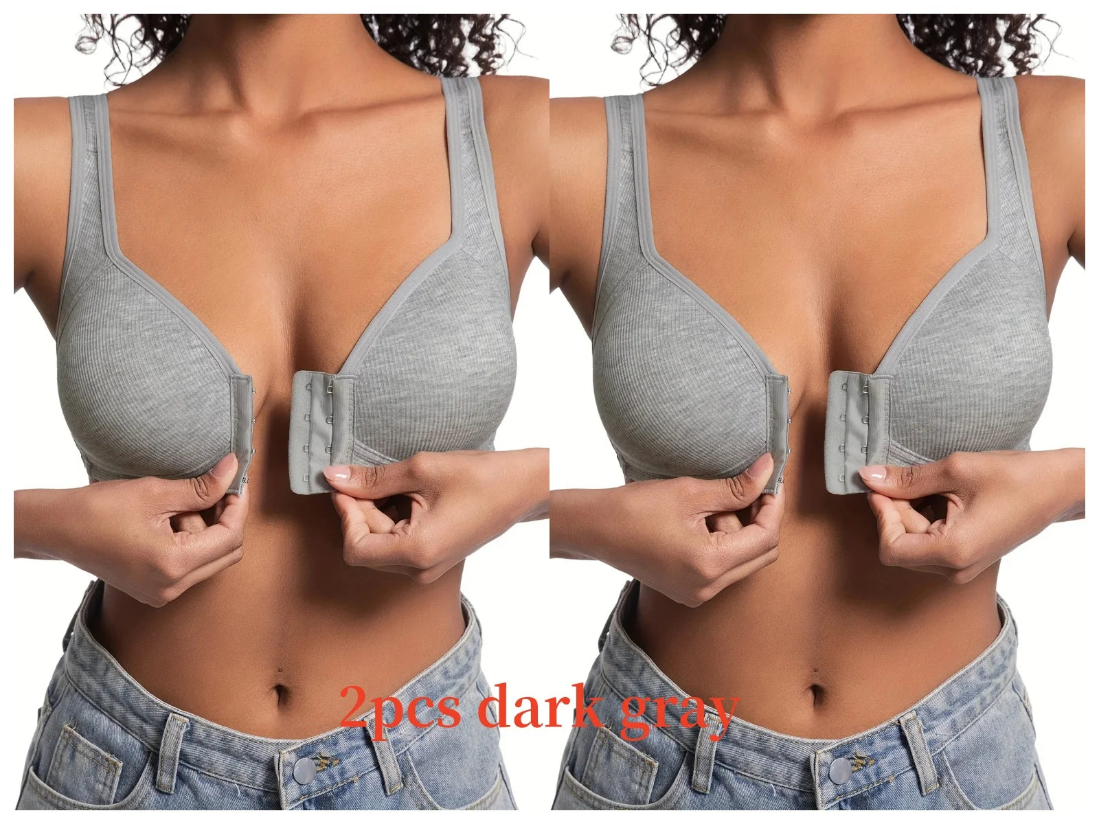 Women's Wire-Free Front Closure Solid Color Bra with Full Coverage