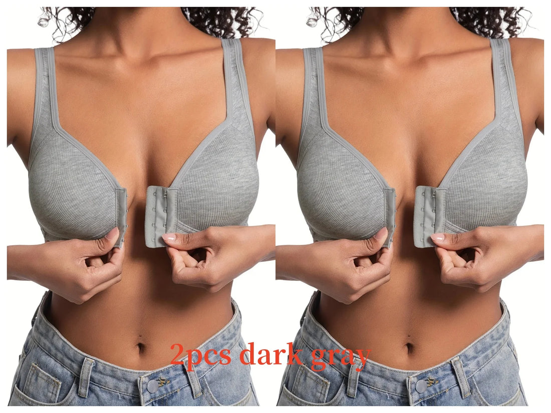 Women's Wire-Free Front Closure Solid Color Bra with Full Coverage