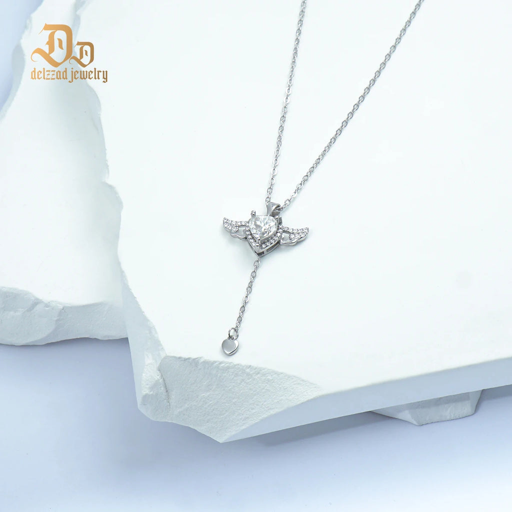 Delzzad 100% S925 Sterling Silver Irregular VVS Moissanite 1ct Cute Angel Pendant Simple Necklace Shiny Luxury Boutique Jewelry