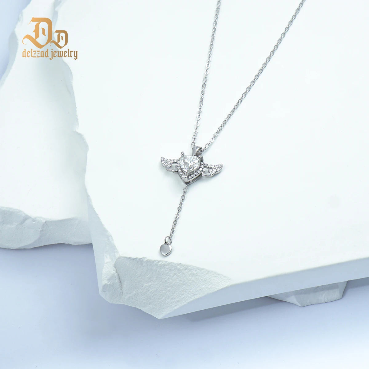 Delzzad 100% S925 Sterling Silver Irregular VVS Moissanite 1ct Cute Angel Pendant Simple Necklace Shiny Luxury Boutique Jewelry