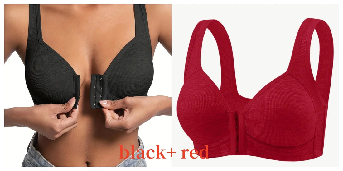 Women's Wire-Free Front Closure Solid Color Bra with Full Coverage