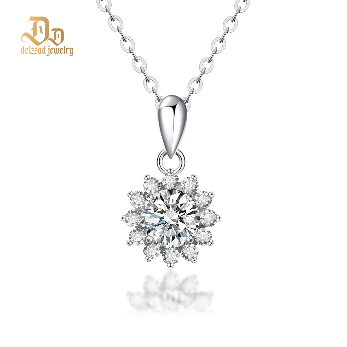 S925 Sterling Silver 1/2 Carat SunFlower Moissanite Necklace