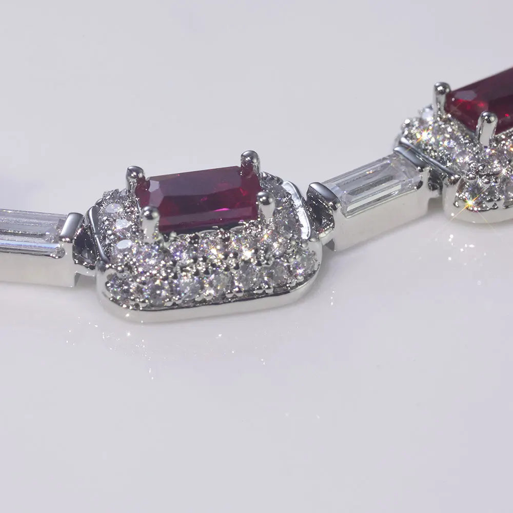 Silver Plated Red Diamond Gemstone Bracelet