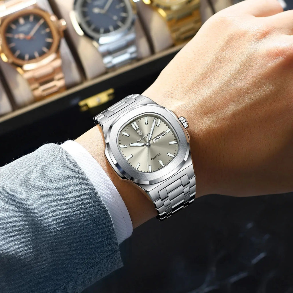 Trendy Casual Wristwatch For Men with Day-Date Stainless Steel