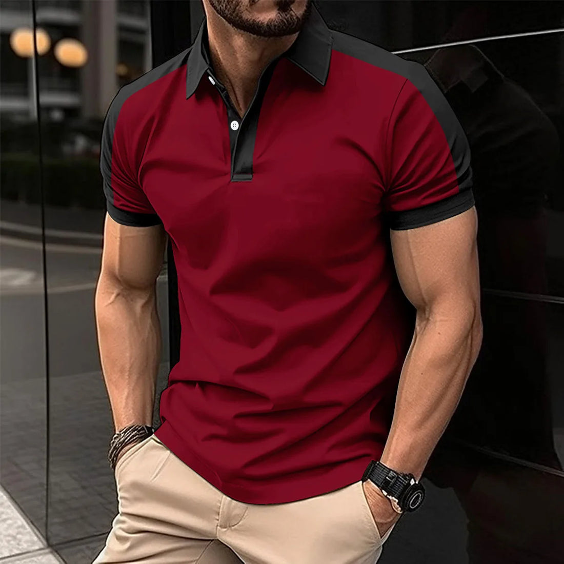 2025 Summer men's casual solid color breathable short-sleeved top with polo shirt men