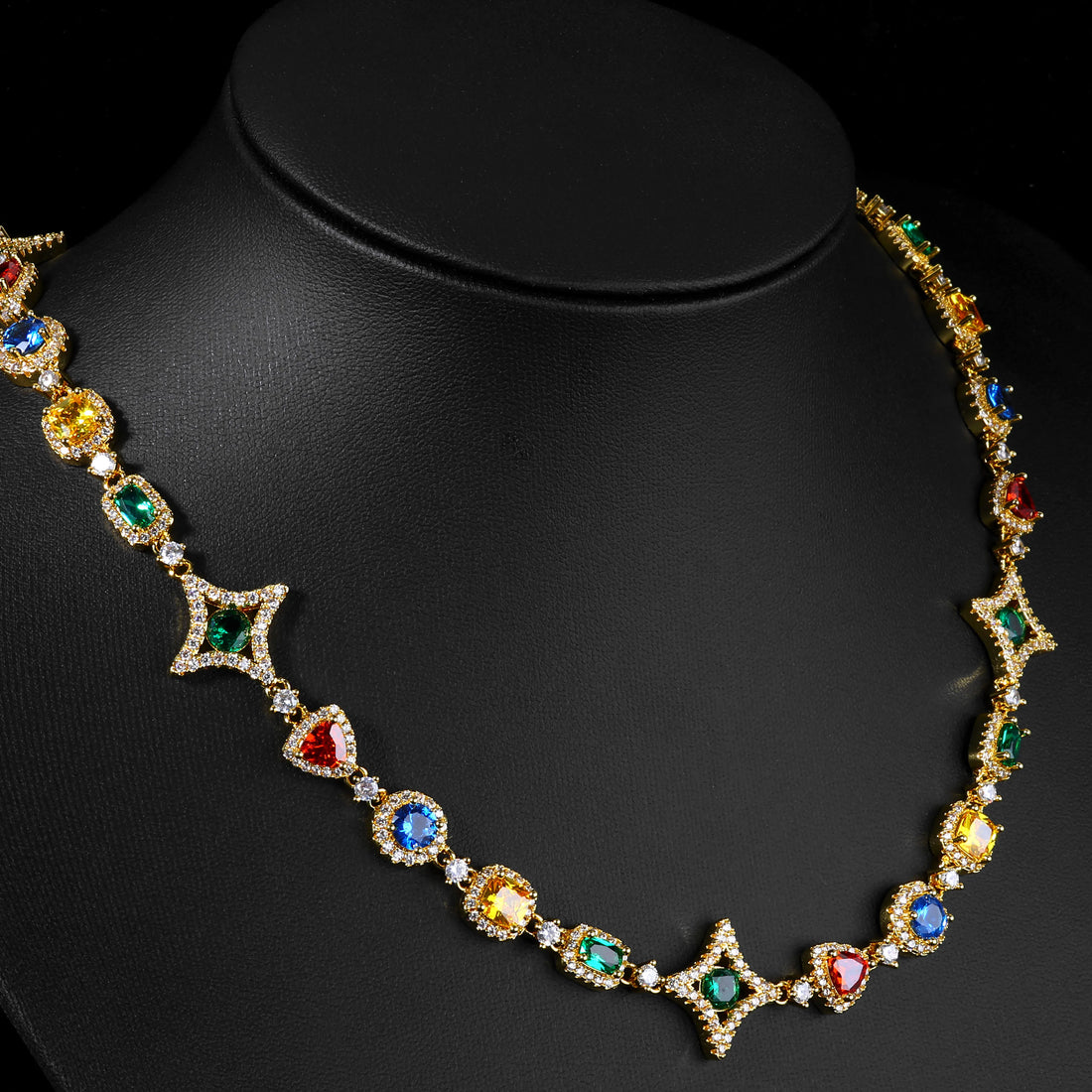 Sparkling Colored Zircon Iced Out Crystal Necklace and Bracelet