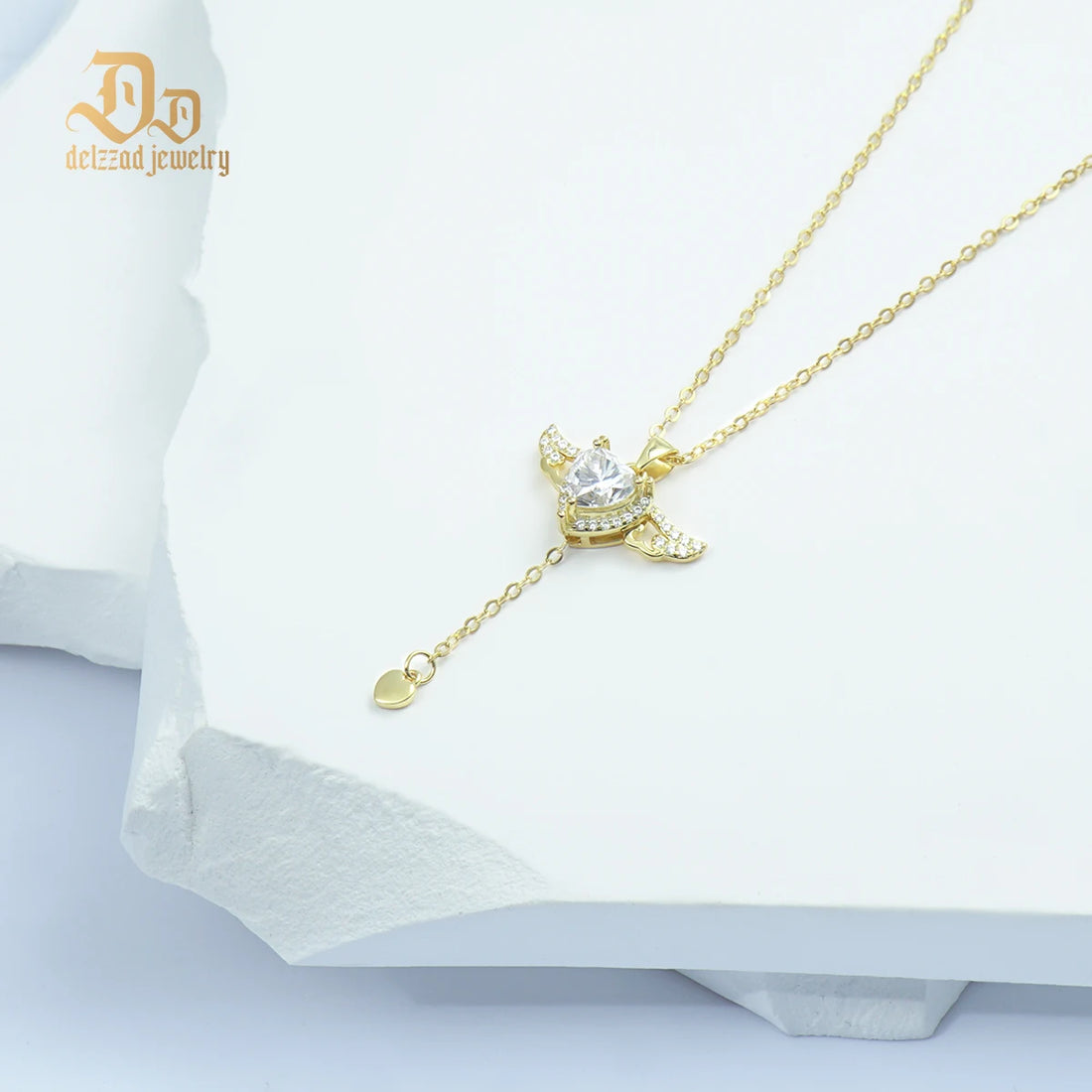 Delzzad 100% S925 Sterling Silver Irregular VVS Moissanite 1ct Cute Angel Pendant Simple Necklace Shiny Luxury Boutique Jewelry