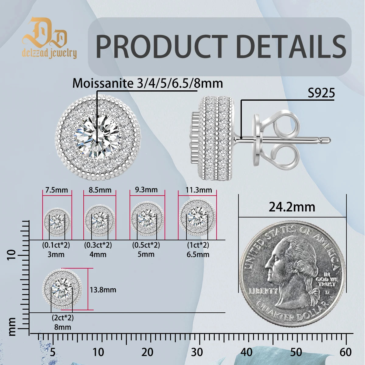 0.1-1ct 100% S925 Sterling Silver D Color Moissanite Earrings