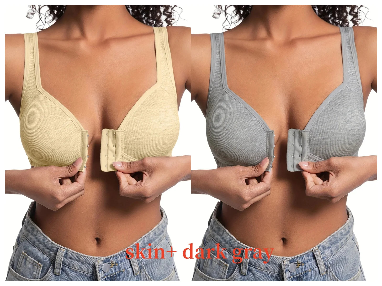Women's Wire-Free Front Closure Solid Color Bra with Full Coverage