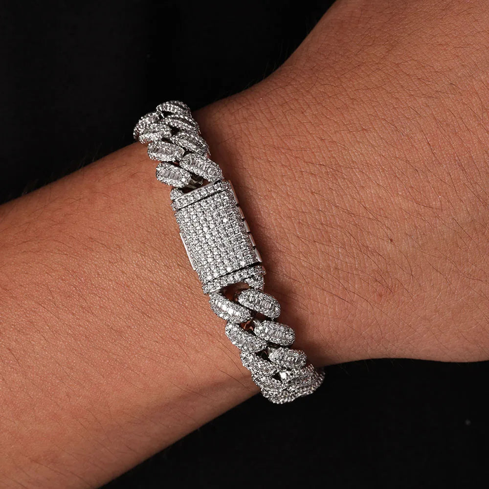 Baguette Cuban Link Iced Out Mixed Inlay Simulated Diamond