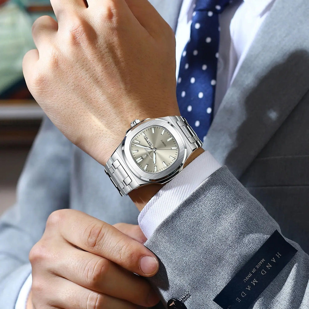 Trendy Casual Wristwatch For Men with Day-Date Stainless Steel