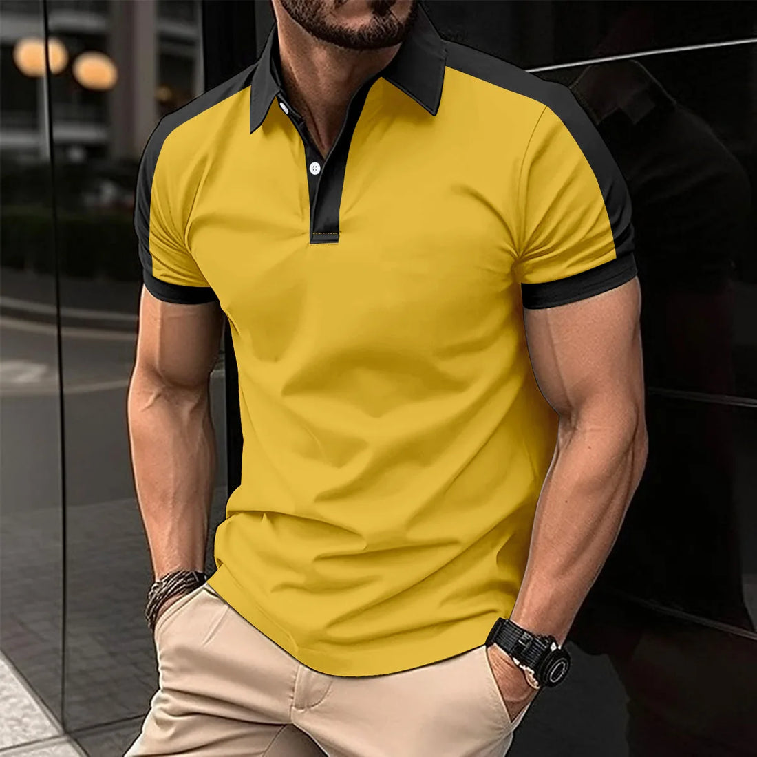 2025 Summer men's casual solid color breathable short-sleeved top with polo shirt men