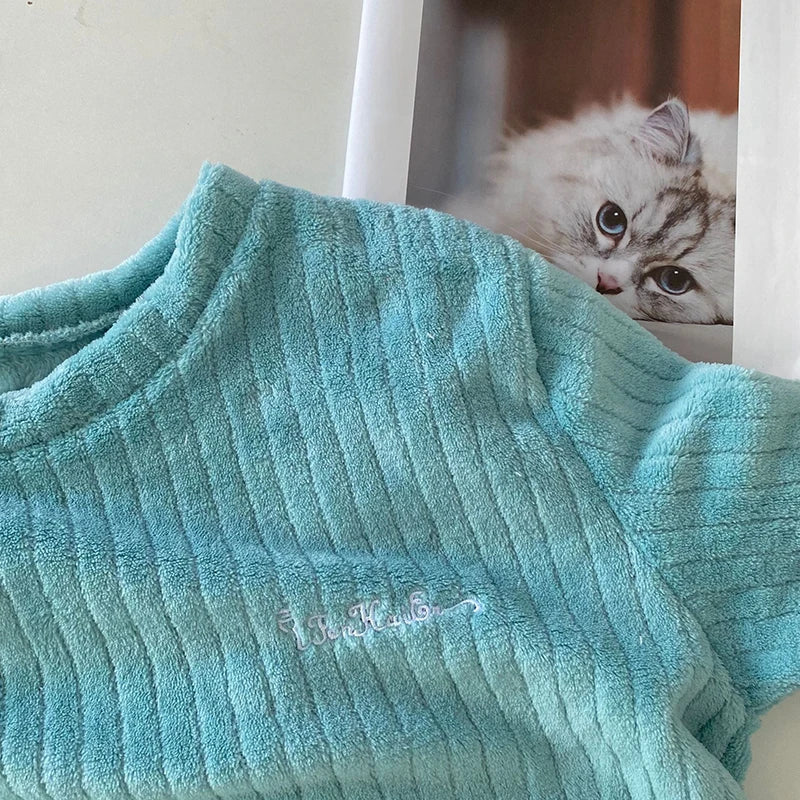 Solid Warm Velvet 2 Piece Set Fleece Pullover