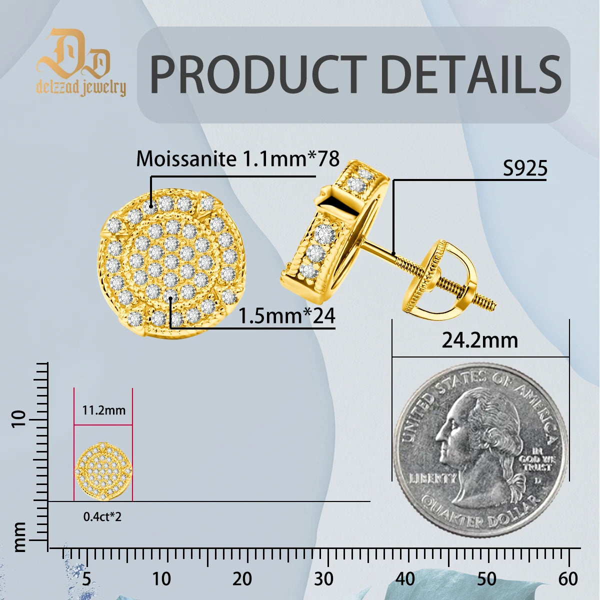 D Color Moissanite Large Round Earrings with 925 Sterling Silver for Unisex