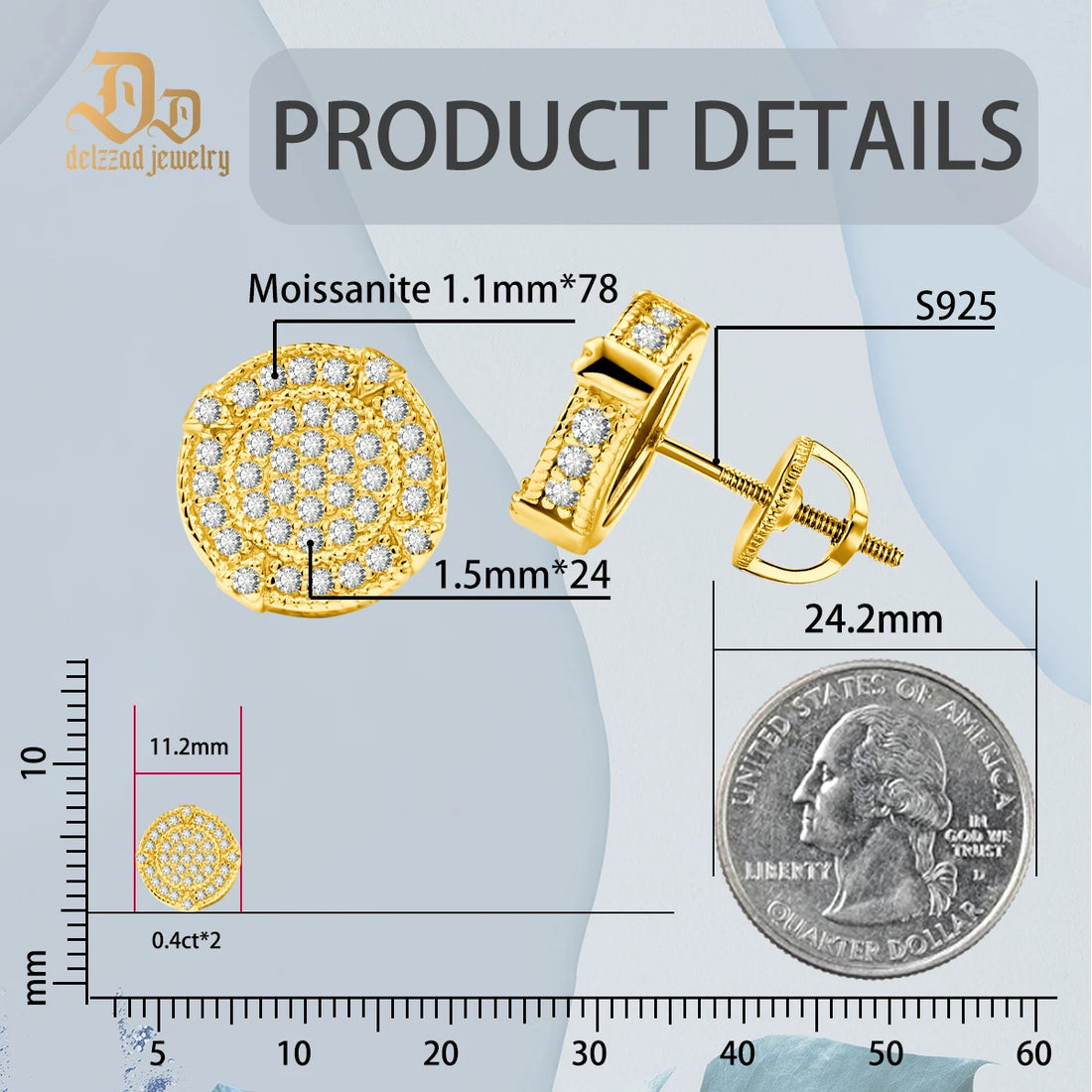 D Color Moissanite Large Round Earrings with 925 Sterling Silver for Unisex