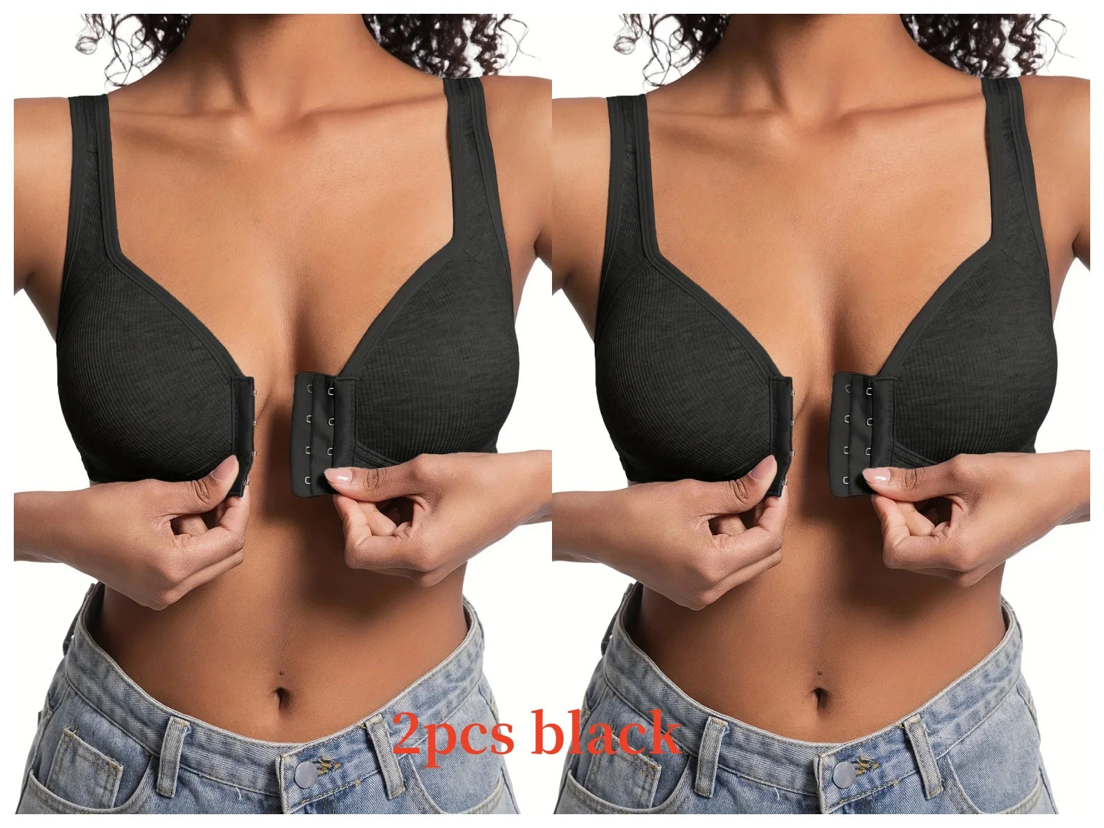 Women's Wire-Free Front Closure Solid Color Bra with Full Coverage