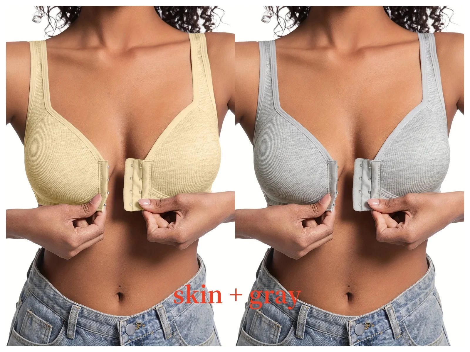 Women's Wire-Free Front Closure Solid Color Bra with Full Coverage