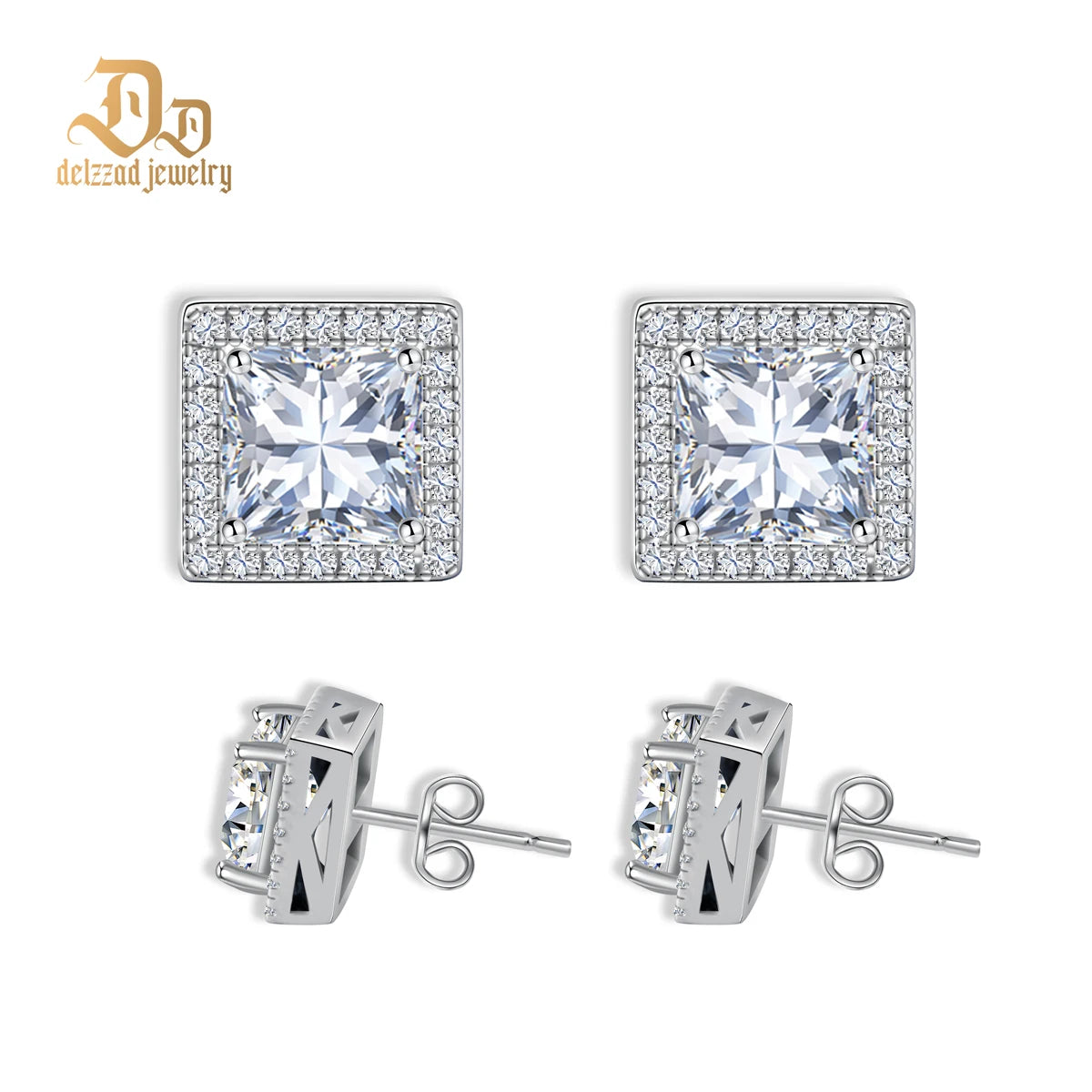 0.5-3ct 100% S925 Sterling Silver Square Moissanite Brilliant Earrings