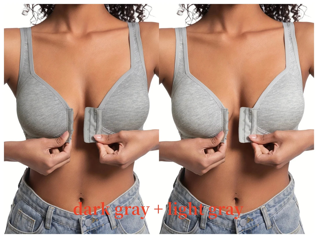 Women's Wire-Free Front Closure Solid Color Bra with Full Coverage