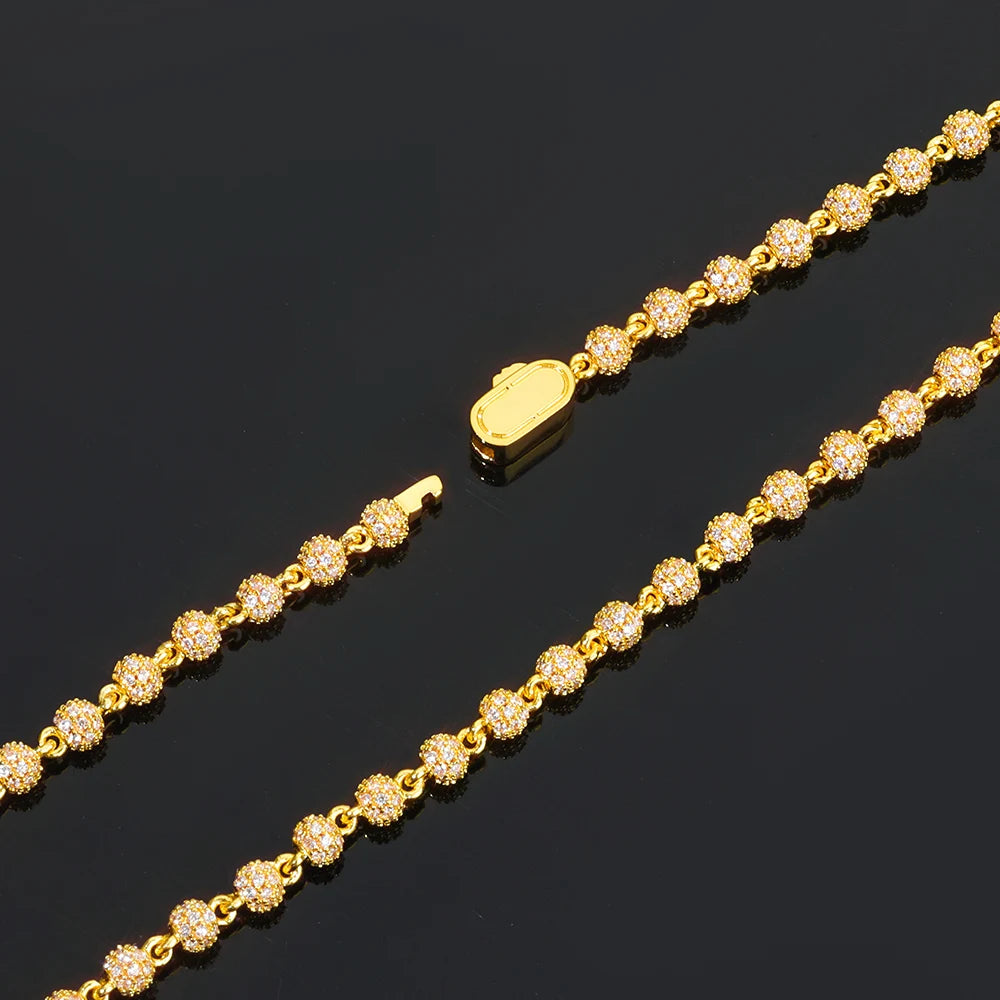 Luxury 18K Gold 4MM Bead Chain Bracelet with Full Diamond R