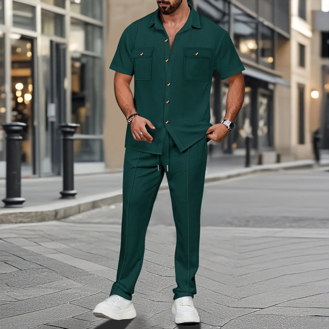 The new 2025 summer Two-Piece for men with casual solid colora
