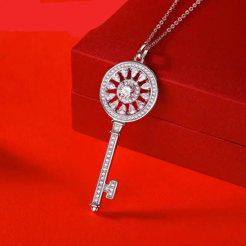 S925 Sterling Silver 0.5 Carat Necklace Key Pendant