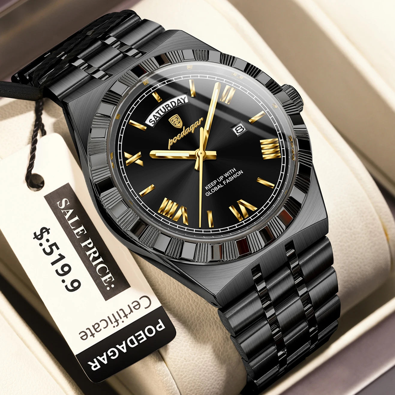 Business Man Watch with Date-Week Waterproof Quartz Material