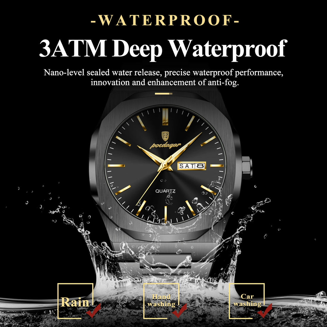 Fashion Brand Male Watch- Fully Waterproof and Luminous with Stainless Steel