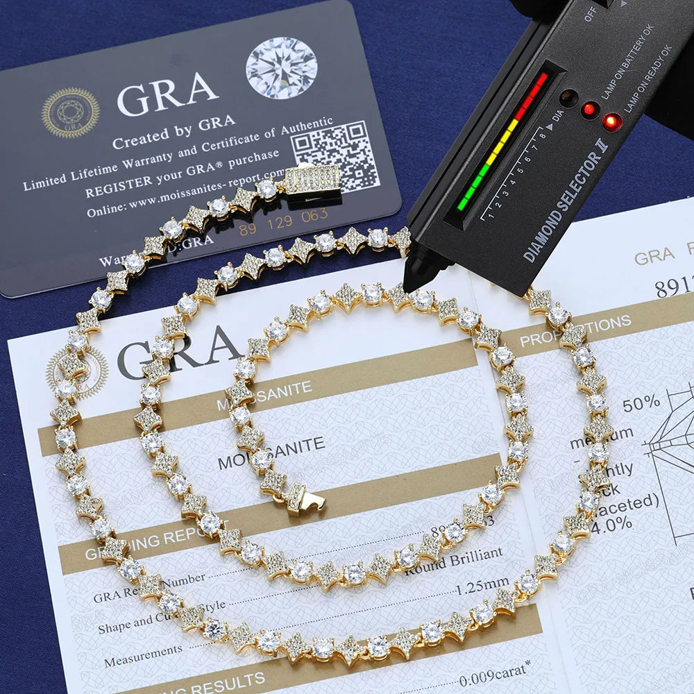 Esteemed Sterling Silver VVS Moissanite Iced Out Tennis Chain and Bracelet