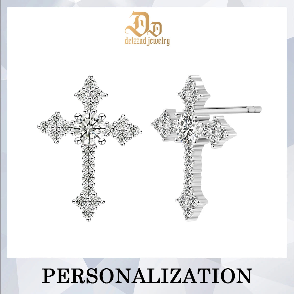 Moissanite Stud Earrings 0.1 Carat Shining Cross