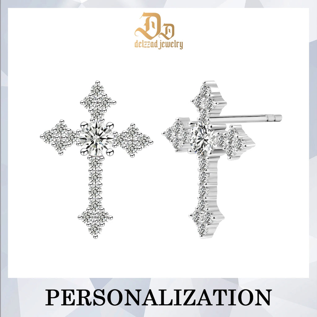 Moissanite Stud Earrings 0.1 Carat Shining Cross