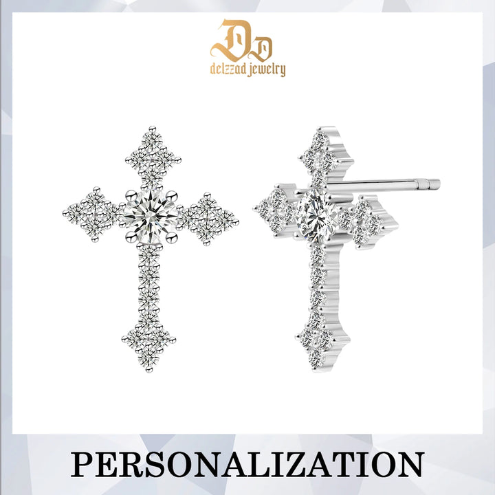 Moissanite Stud Earrings 0.1 Carat Shining Cross