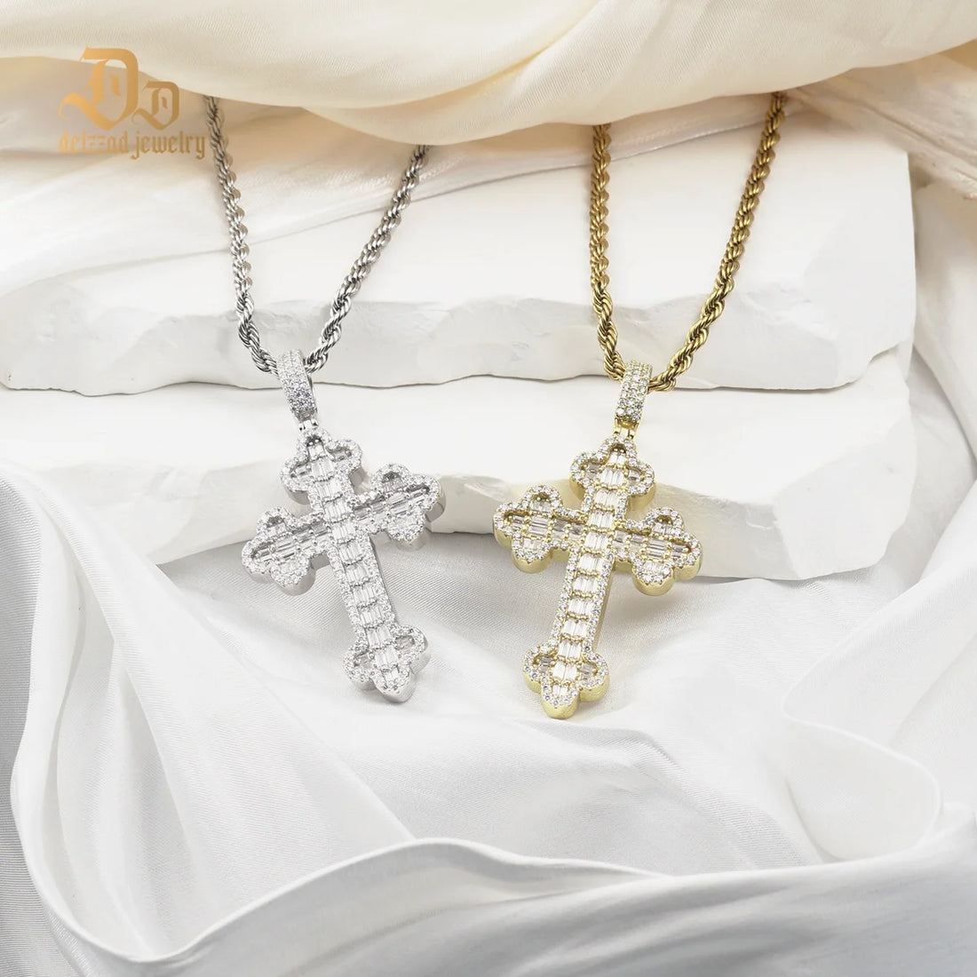 Delzzad 100% S925 Sterling Silver Moissanite Plant Petal Cross Pendant Unisex Shiny High-end Luxury Jewelry Anniversary Party