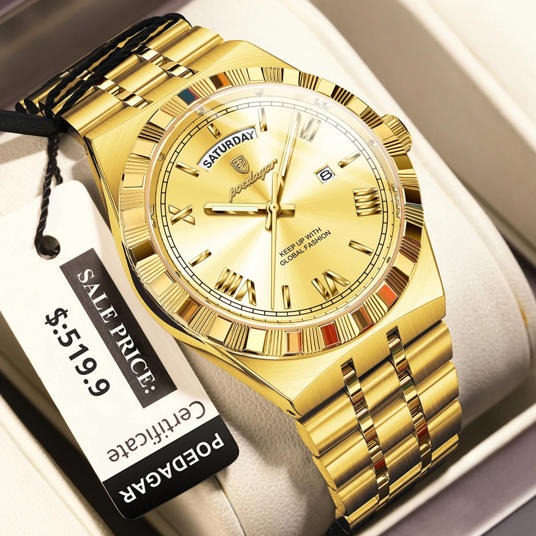 Business Man Watch with Date-Week Waterproof Quartz Material