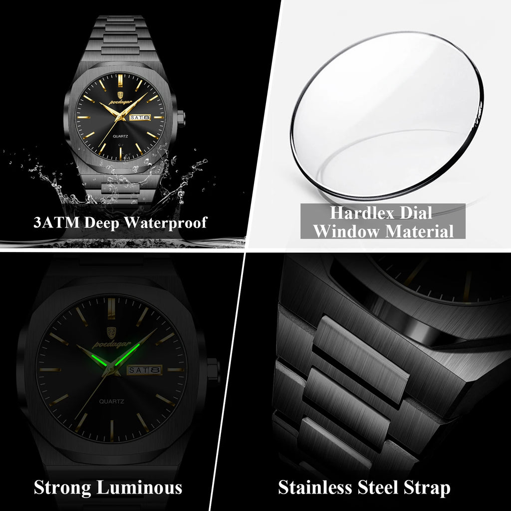 Fashion Brand Male Watch- Fully Waterproof and Luminous with Stainless Steel