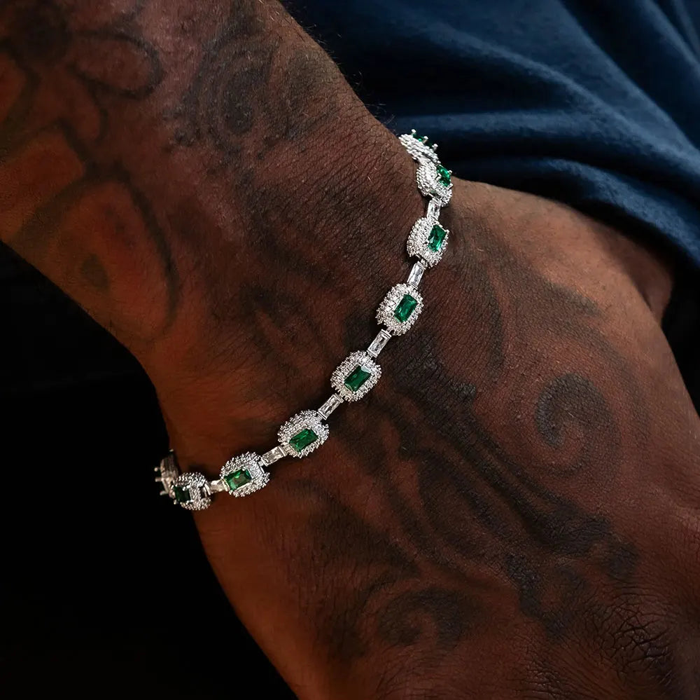 Esteemed Jewelry Iced out Emerald Cushion Cut Diamond Bracelet