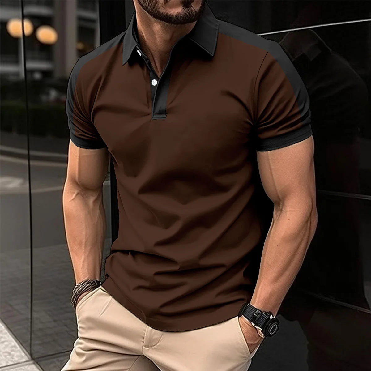 2025 Summer men's casual solid color breathable short-sleeved top with polo shirt men