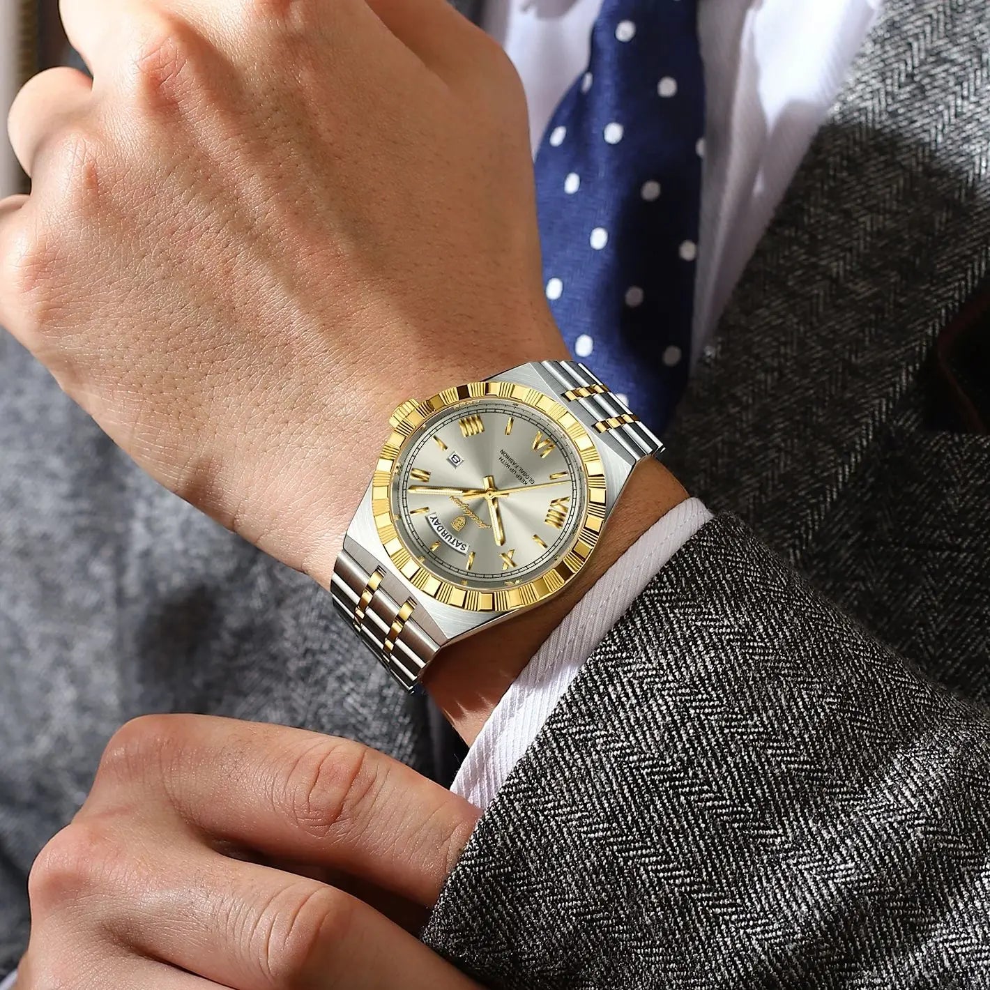 Business Man Watch with Date-Week Waterproof Quartz Material