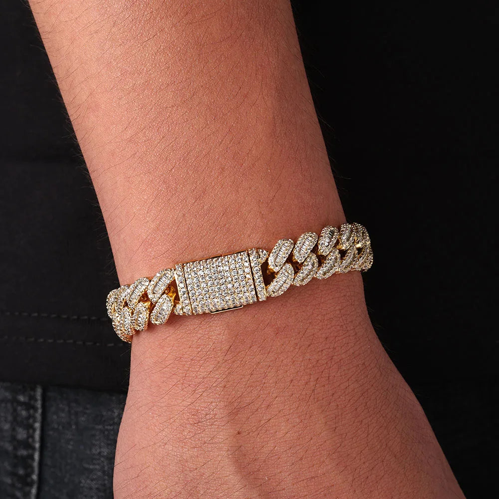 Baguette Cuban Link Iced Out Mixed Inlay Simulated Diamond