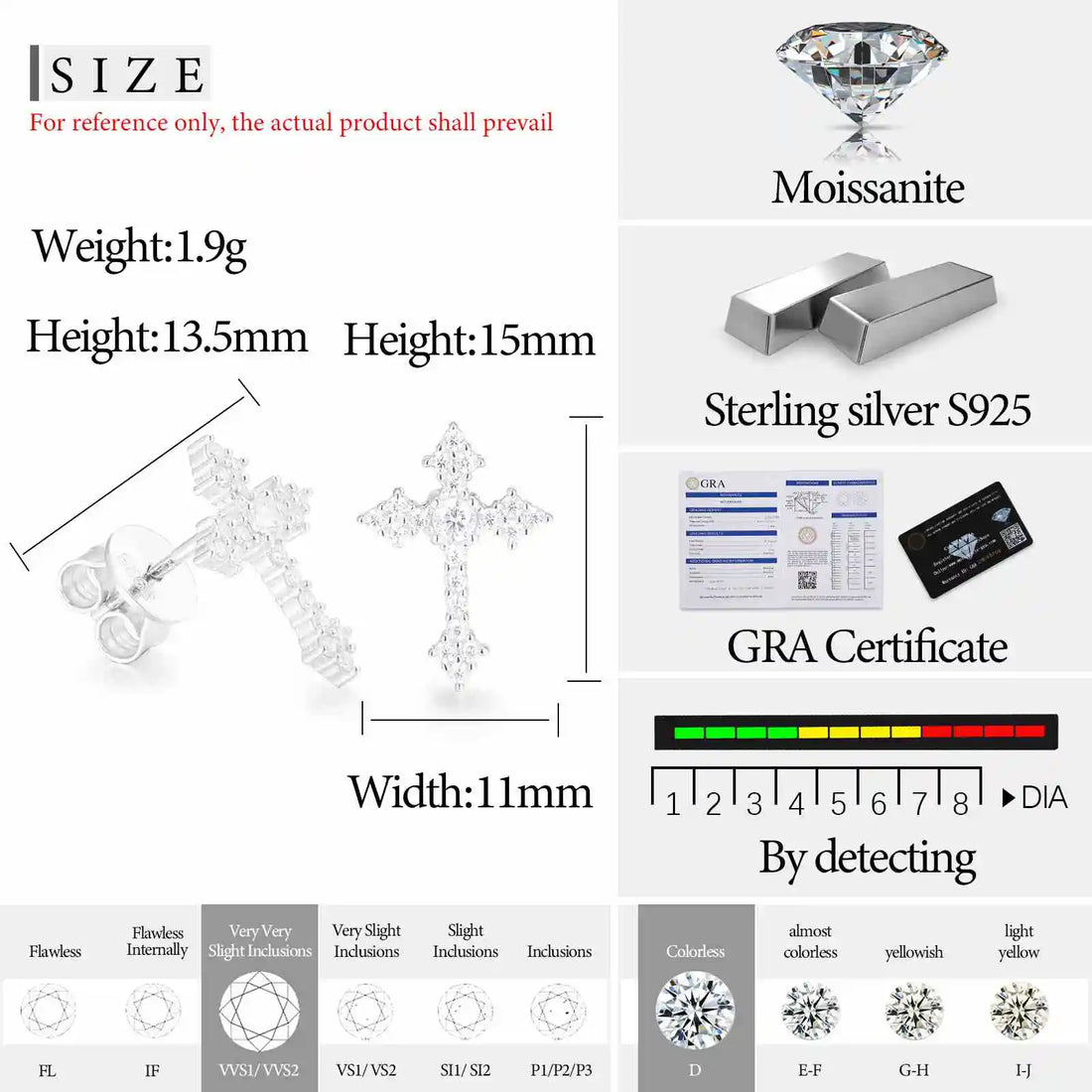 Moissanite Stud Earrings 0.1 Carat Shining Cross