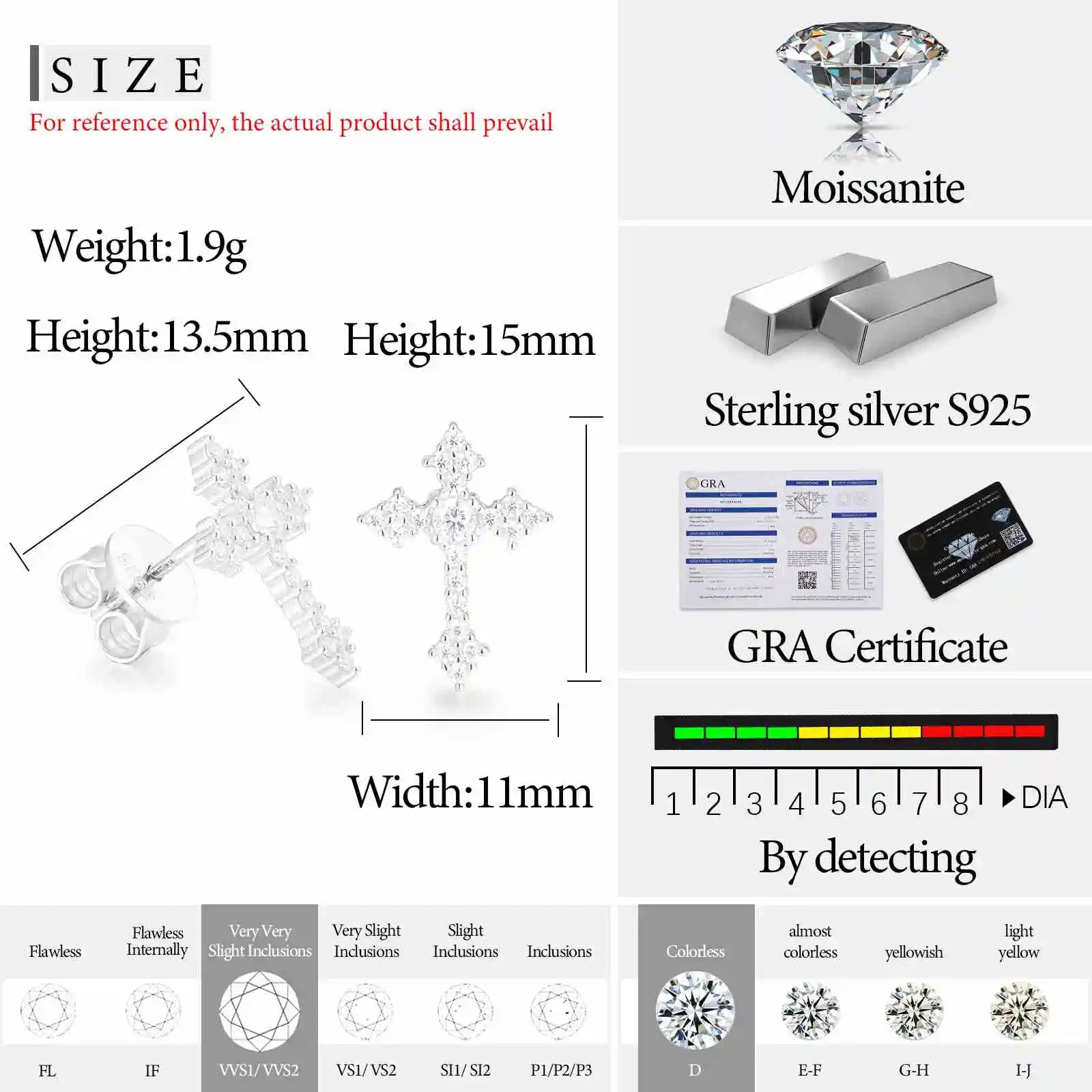 Moissanite Stud Earrings 0.1 Carat Shining Cross