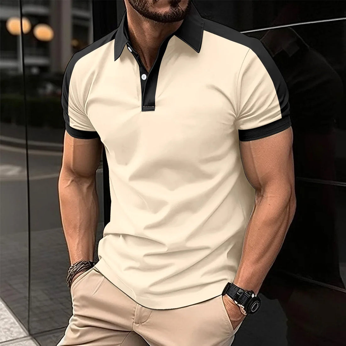 2025 Summer men's casual solid color breathable short-sleeved top with polo shirt men