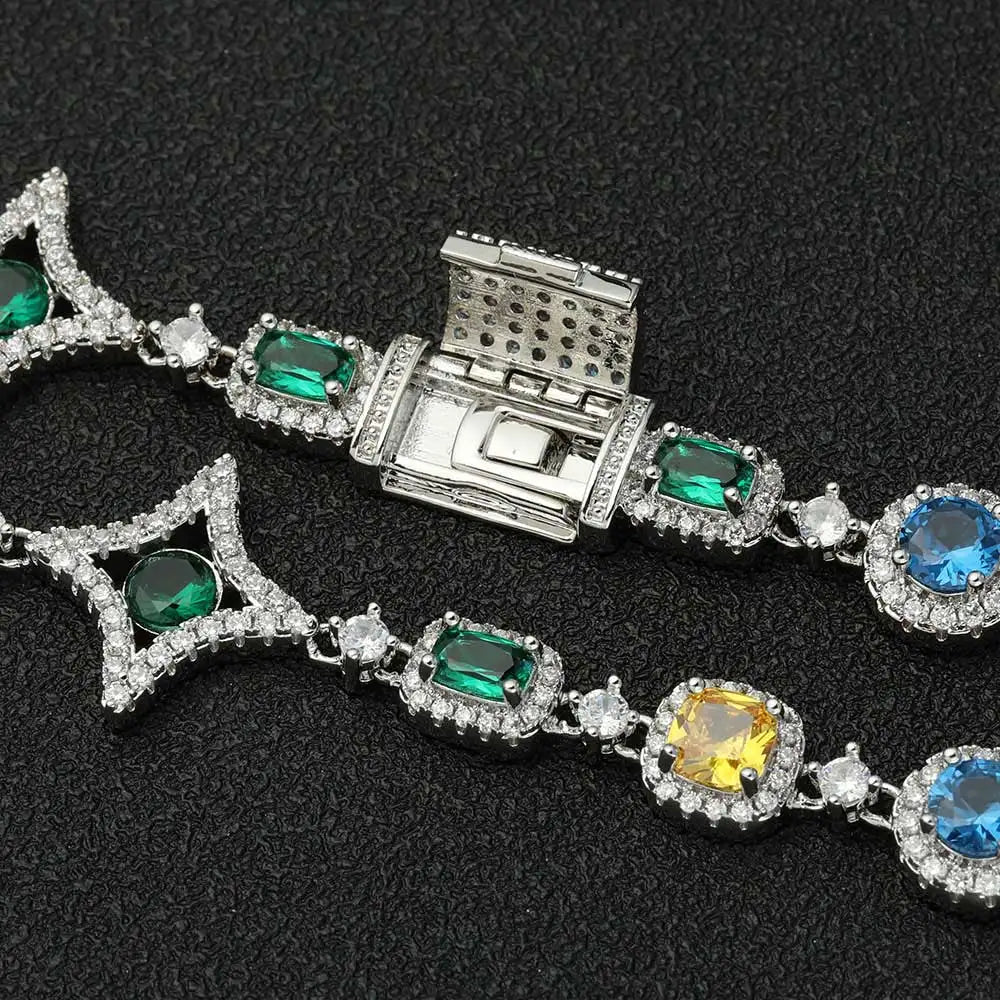 Sparkling Colored Zircon Iced Out Crystal Necklace and Bracelet