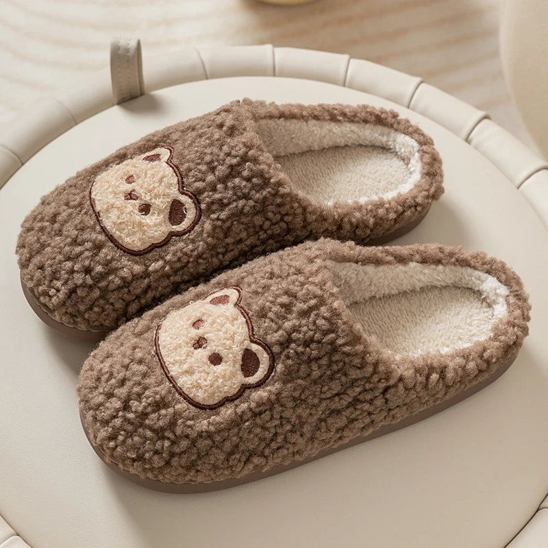 Cute Bear Fluffy Warm Indoor Slippers