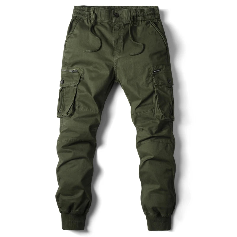 Men Casual Cargo Pants with Elastic Cotton Waist