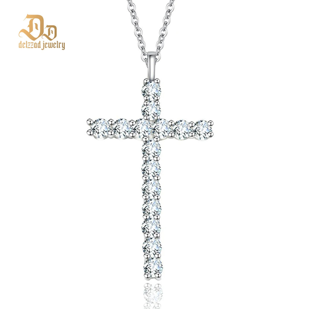 100% S925 Sterling Silver VVS Moissanite Cross Pendant