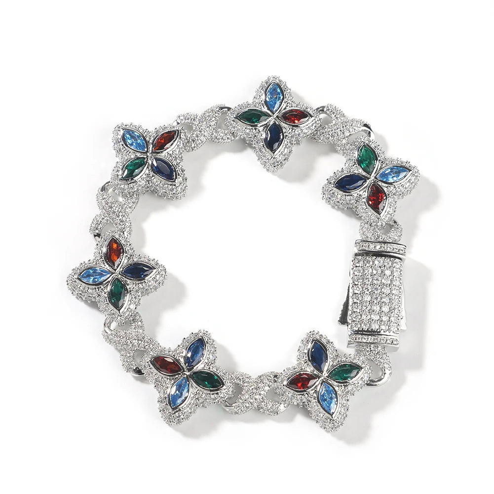 Multi Color CZ Floral Inifinity Chain Bracelet