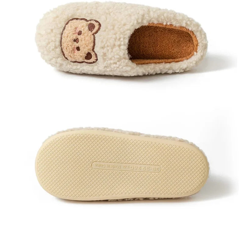 Cute Bear Fluffy Warm Indoor Slippers