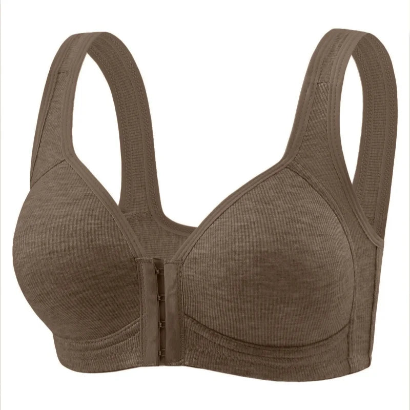 Women's Wire-Free Front Closure Solid Color Bra with Full Coverage